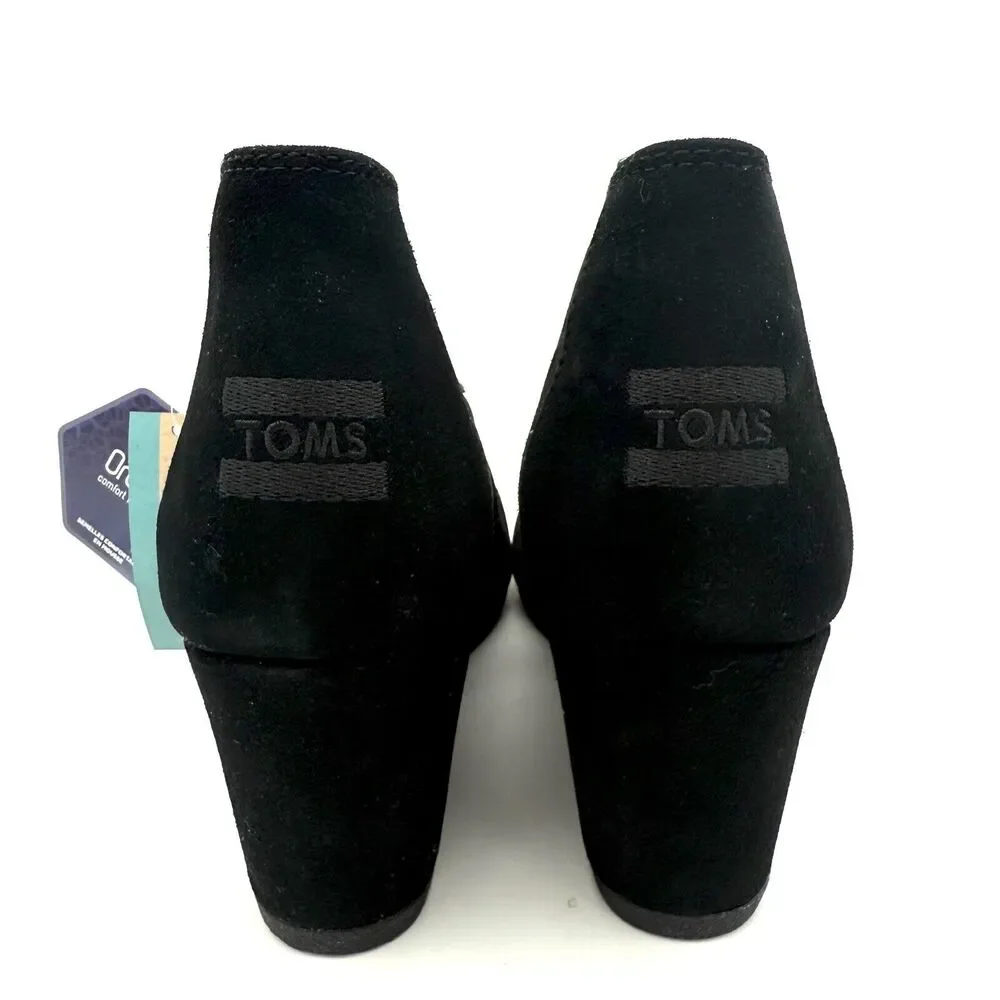 NEW TOMS Kala Wedge‎ Booties Black Suede Women's Size 10 Ortholite #10012955